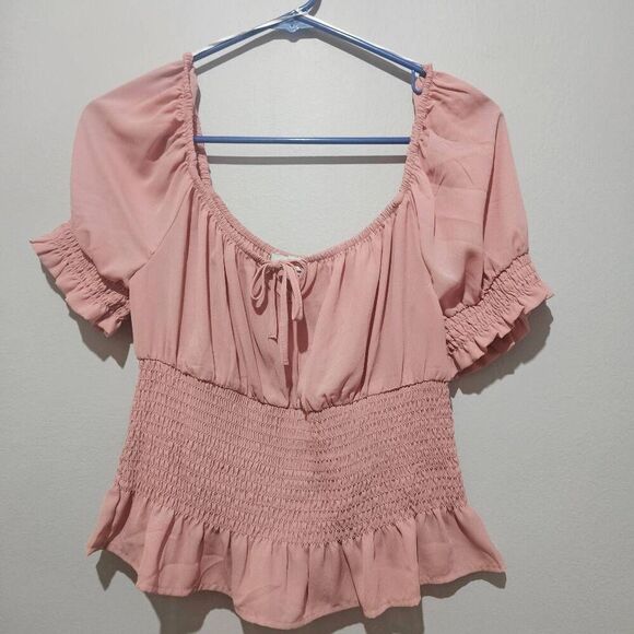 NWT Love Tree Women Pink Cute Cropped Smock Top Pink Top Blouse Size L - Picture 1 of 7